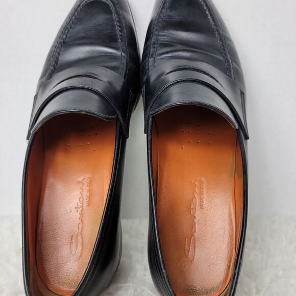 Santoni  Gavin Shoes Mens Size 9 Black Penny Loafer Slip On Italy Made Upper - Picture 8 of 14